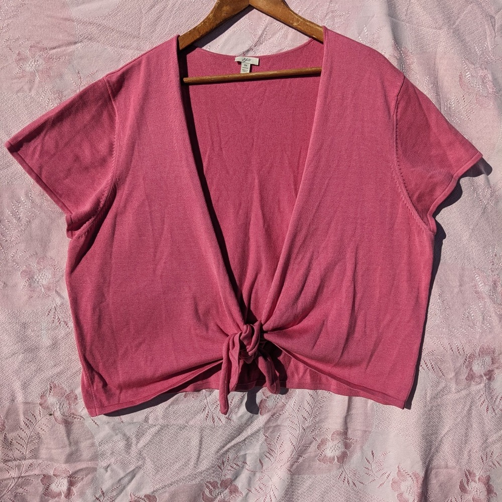 J Jill Silk Cotton Cardigan Sweater 3X Pink Vintage Tie Front Wrap Top Plus Size